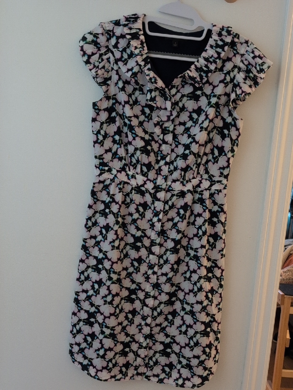 Banana Republic Black Floral Midi Dress with Pink and Mint Accents
